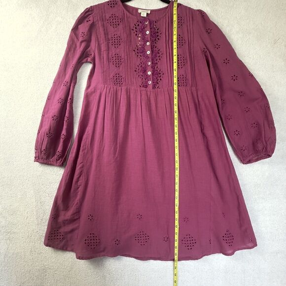 Sundance Chantae Eyelet Dress Pintuck Long Sleeve Buttons Womens XS Pink NWT - Picture 9 of 11